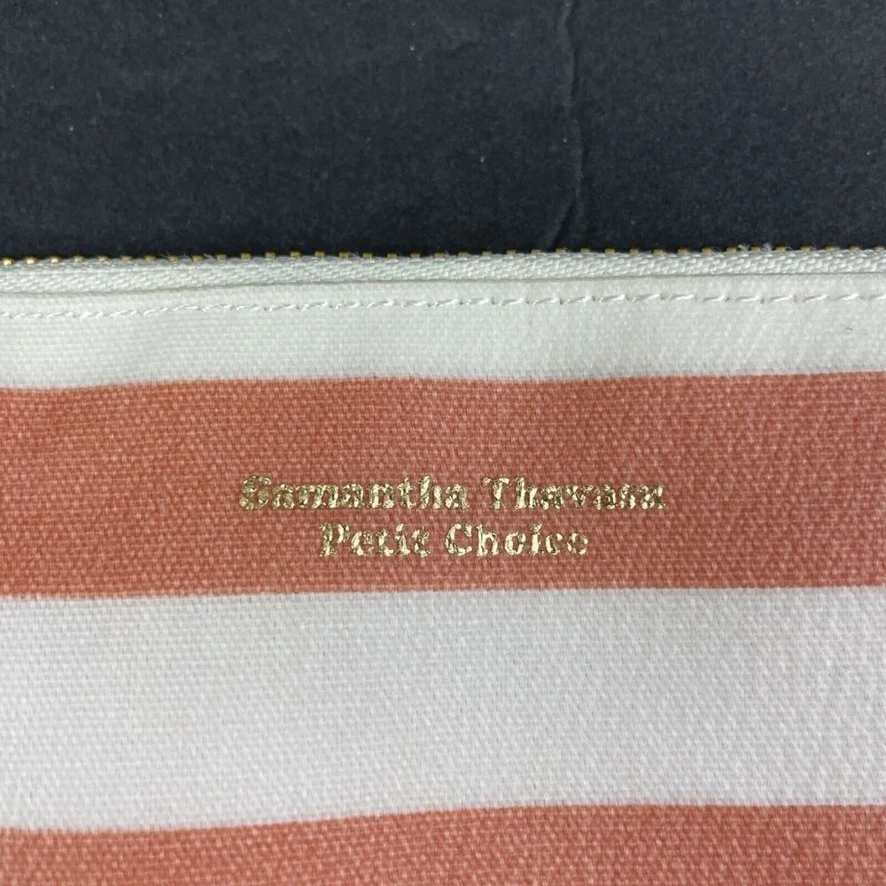 Samantha Thavasa Petit Choice Clutch Peach White Striped Canvas‎ Polyester